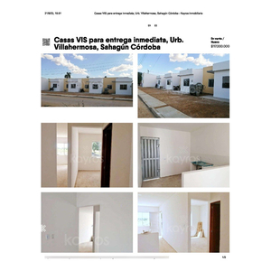 Casas Vis Para Entrega Inmediata, Urb. Villahermosa, Sahagún Córdoba